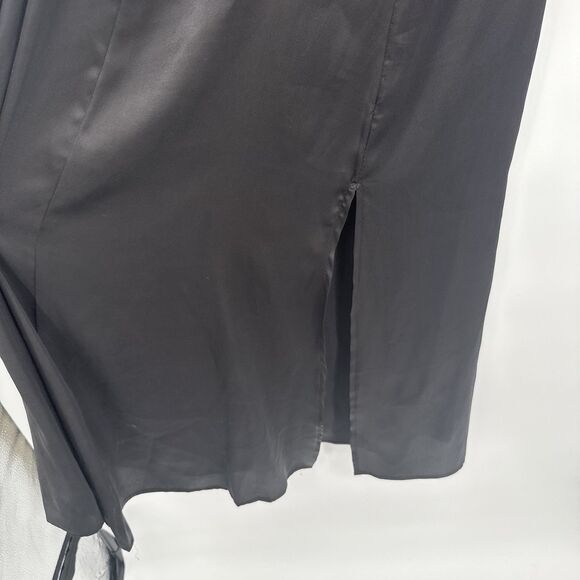 Topshop Black Satin Long Midi Dress Floral Embroidery Size 2 Formal - Picture 5 of 12